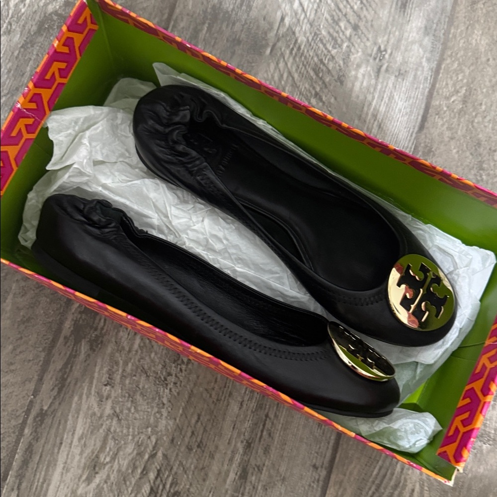 Tory Burch Leather Reva Ballet Flats with Gold Accent - Picture 9 of 10